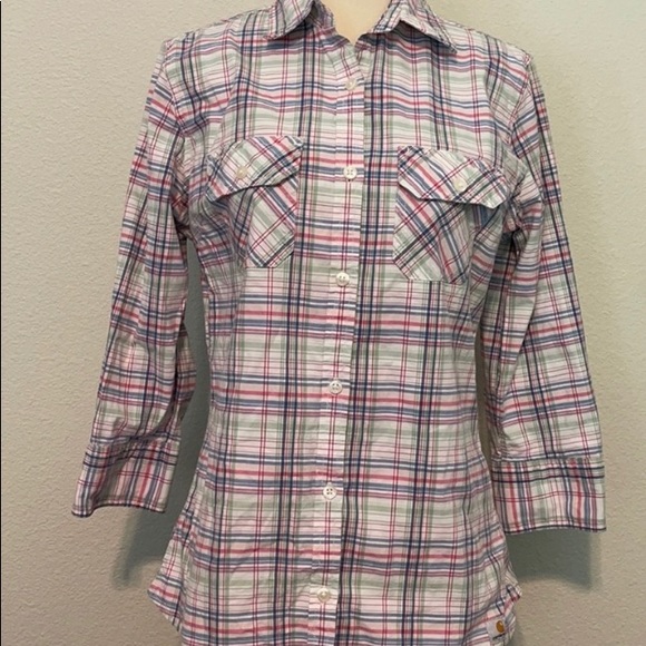Carhartt women’s plaid button down shirt sz L - Picture 3 of 3
